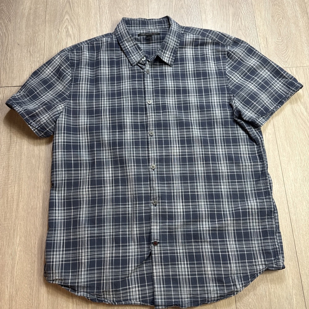 John Varvatos Shirt Mens Large L Plaid Short Sleeve Button Down Casual Summer